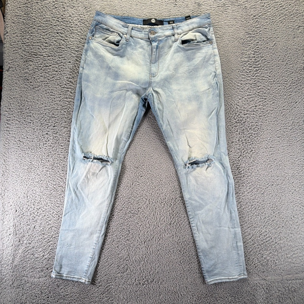 Jordan Craig Sean Jeans Men 38x32 Blue Cotton Denim Straight Faded Distressed